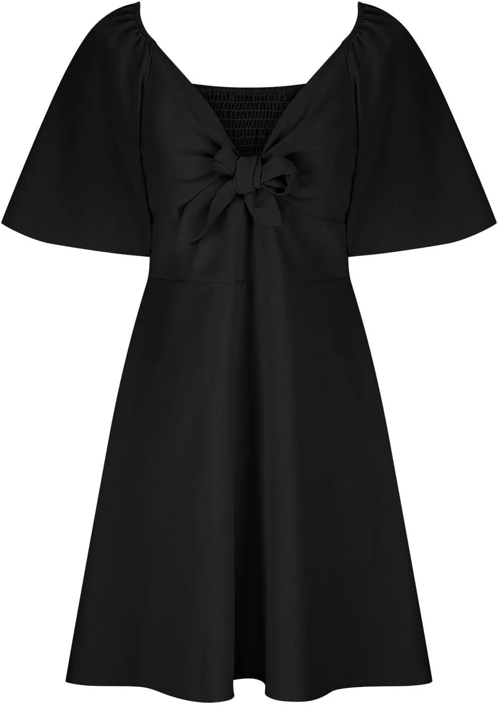 Womens Dresses 2024 Spring Summer Deep V Neck Elegant Bow Tie Mini Dress Short Sleeve Solid Casual Graduation Dress