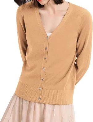 Women's Elegant Cardigan Crochet Knit Solid Color V Neck Button Fly Long Sleeve Tops Autumn Going Out Commute Sweater