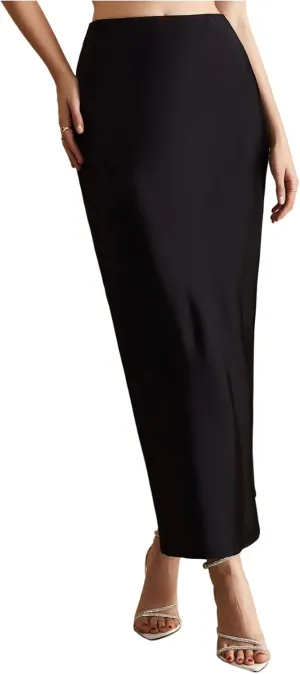 Women's Elegant Satin Skirts High Waisted Fishtail Business Casual Maxi Dressy Skirts