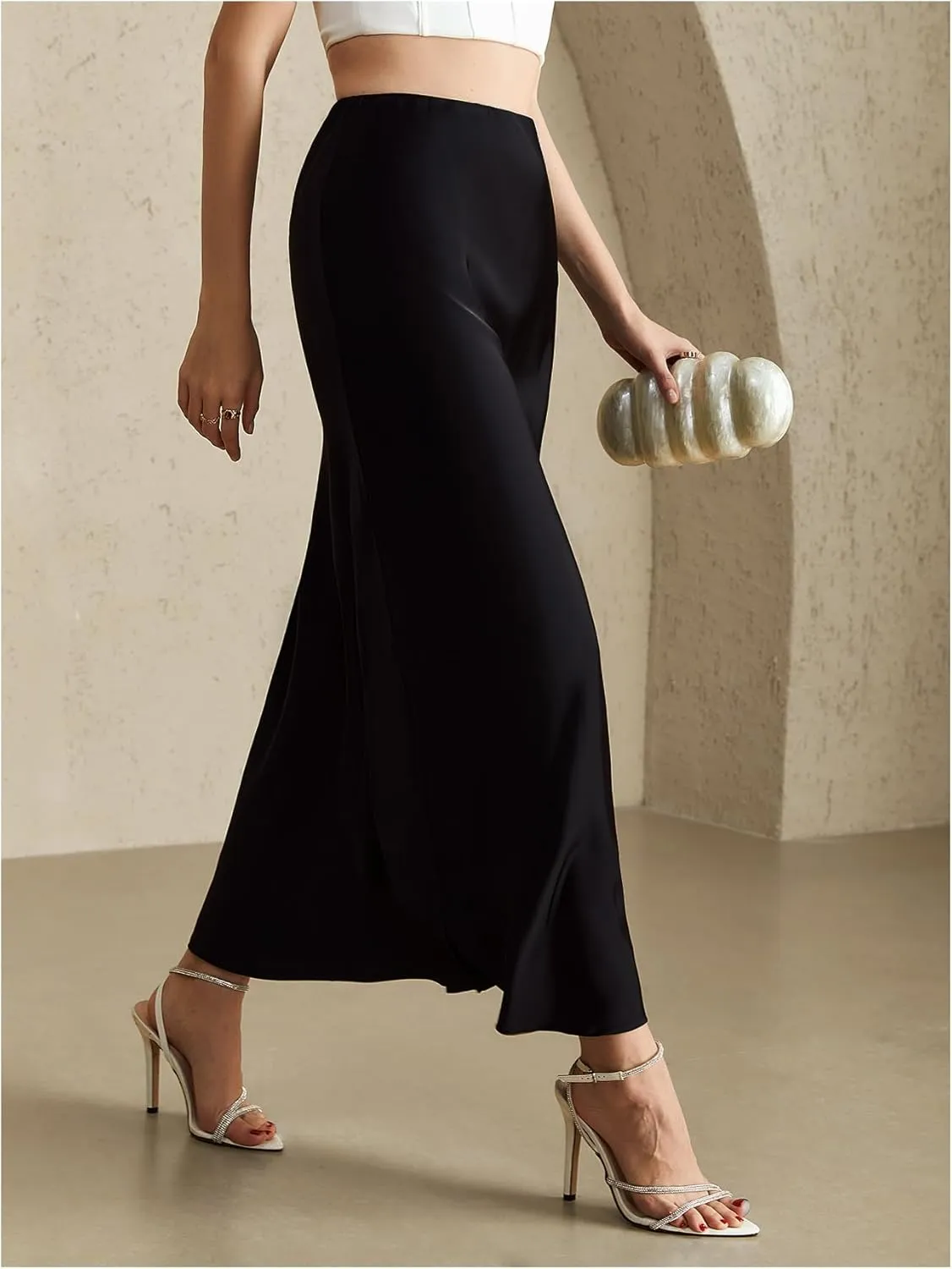 Women's Elegant Satin Skirts High Waisted Fishtail Business Casual Maxi Dressy Skirts