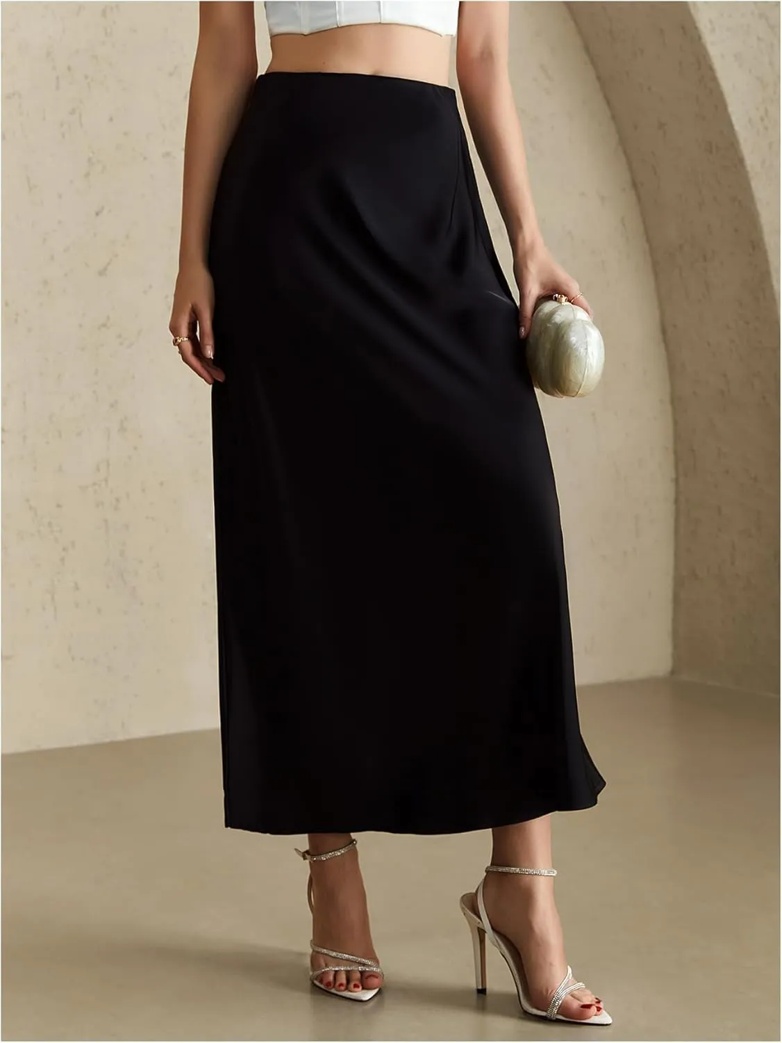 Women's Elegant Satin Skirts High Waisted Fishtail Business Casual Maxi Dressy Skirts