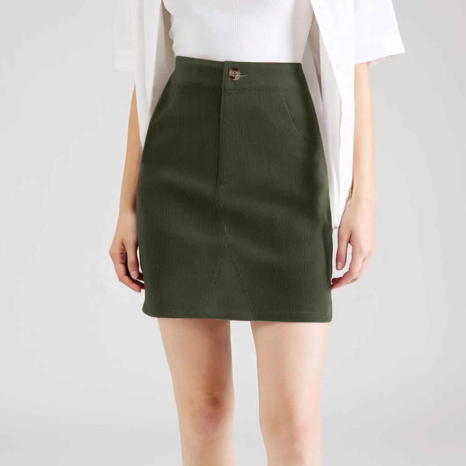 Women's Fall Midi Pencil Skirts Dressy Casual Work High Waisted Trendy Winter Corduroy Skirt with Pocket