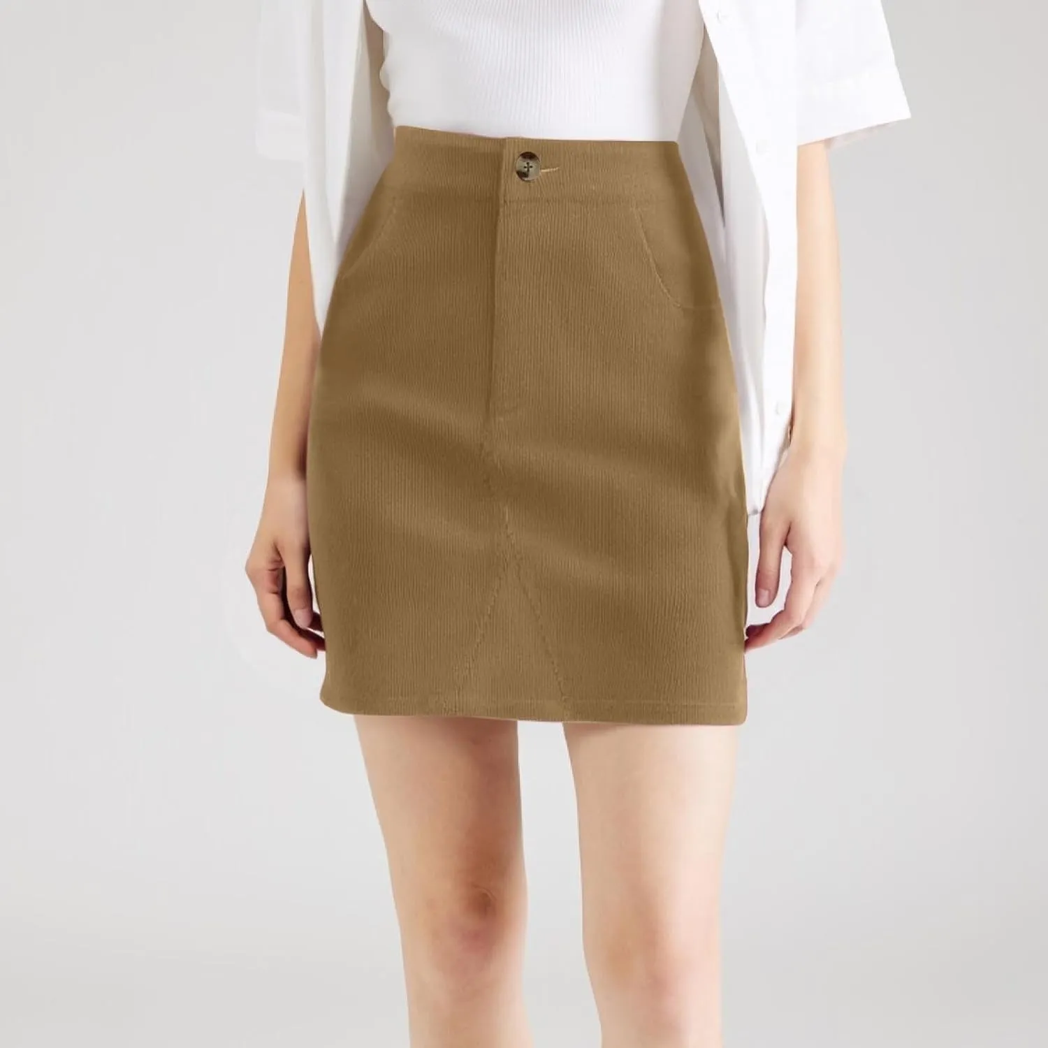 Women's Fall Midi Pencil Skirts Dressy Casual Work High Waisted Trendy Winter Corduroy Skirt with Pocket