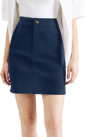 Women's Fall Midi Pencil Skirts Dressy Casual Work High Waisted Trendy Winter Corduroy Skirt with Pocket
