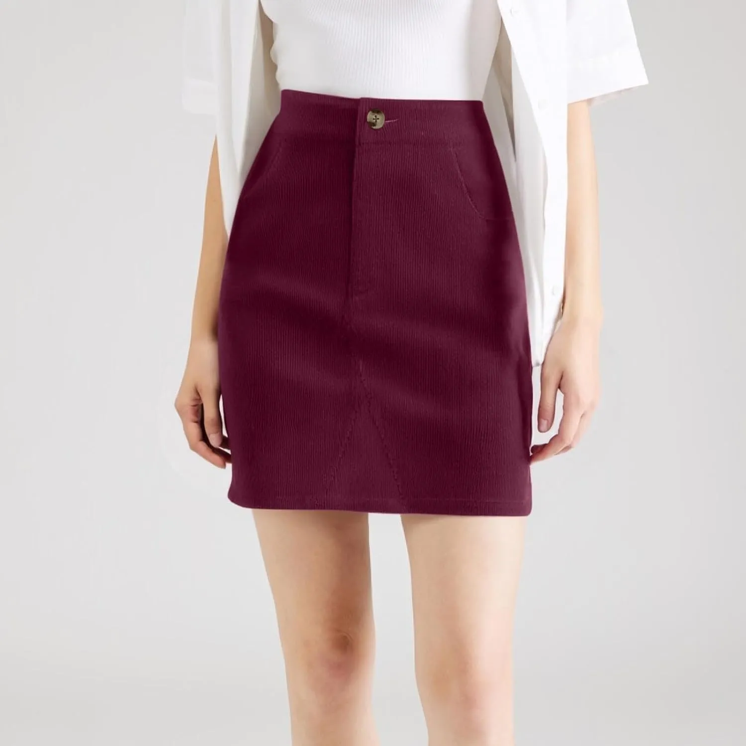 Women's Fall Midi Pencil Skirts Dressy Casual Work High Waisted Trendy Winter Corduroy Skirt with Pocket