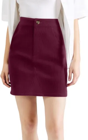Women's Fall Midi Pencil Skirts Dressy Casual Work High Waisted Trendy Winter Corduroy Skirt with Pocket