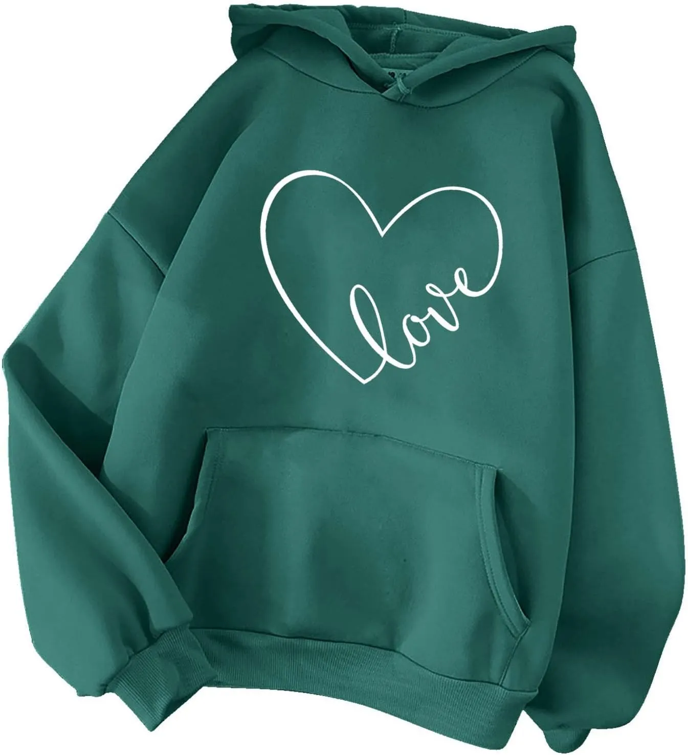 Women's Fashion Hoodies & Sweatshirts Long Sleeve Heart Graphic Tee Shirts Causal Drawstring Hoodies Vacation Outfits
