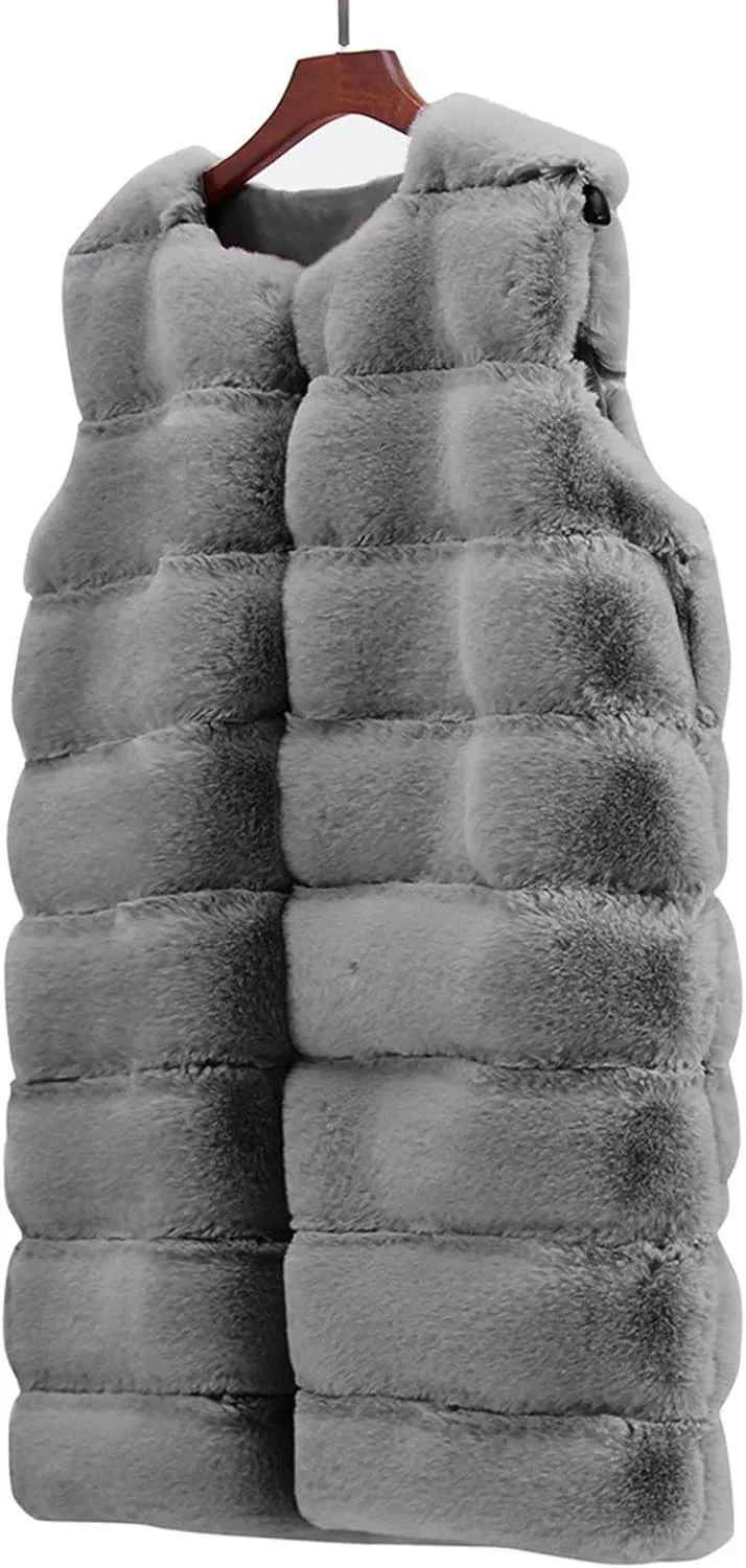 Womens Faux Fur Gilet Coats Sleeveless Waistcoat Solid Color Warmer Jacket Fluffy Coat Winter Outwear Tops