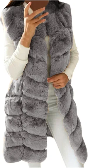 Womens Faux Fur Gilet Coats Sleeveless Waistcoat Solid Color Warmer Jacket Fluffy Coat Winter Outwear Tops