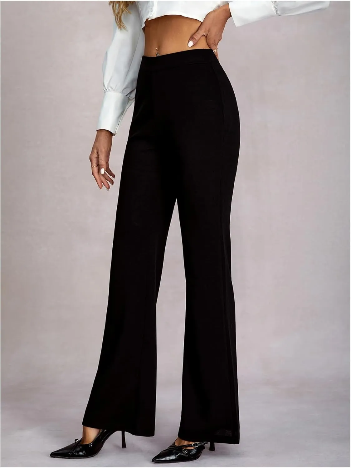 Women's Flare Dress Pants High Elastic Waist Elegant Work Office Trousers