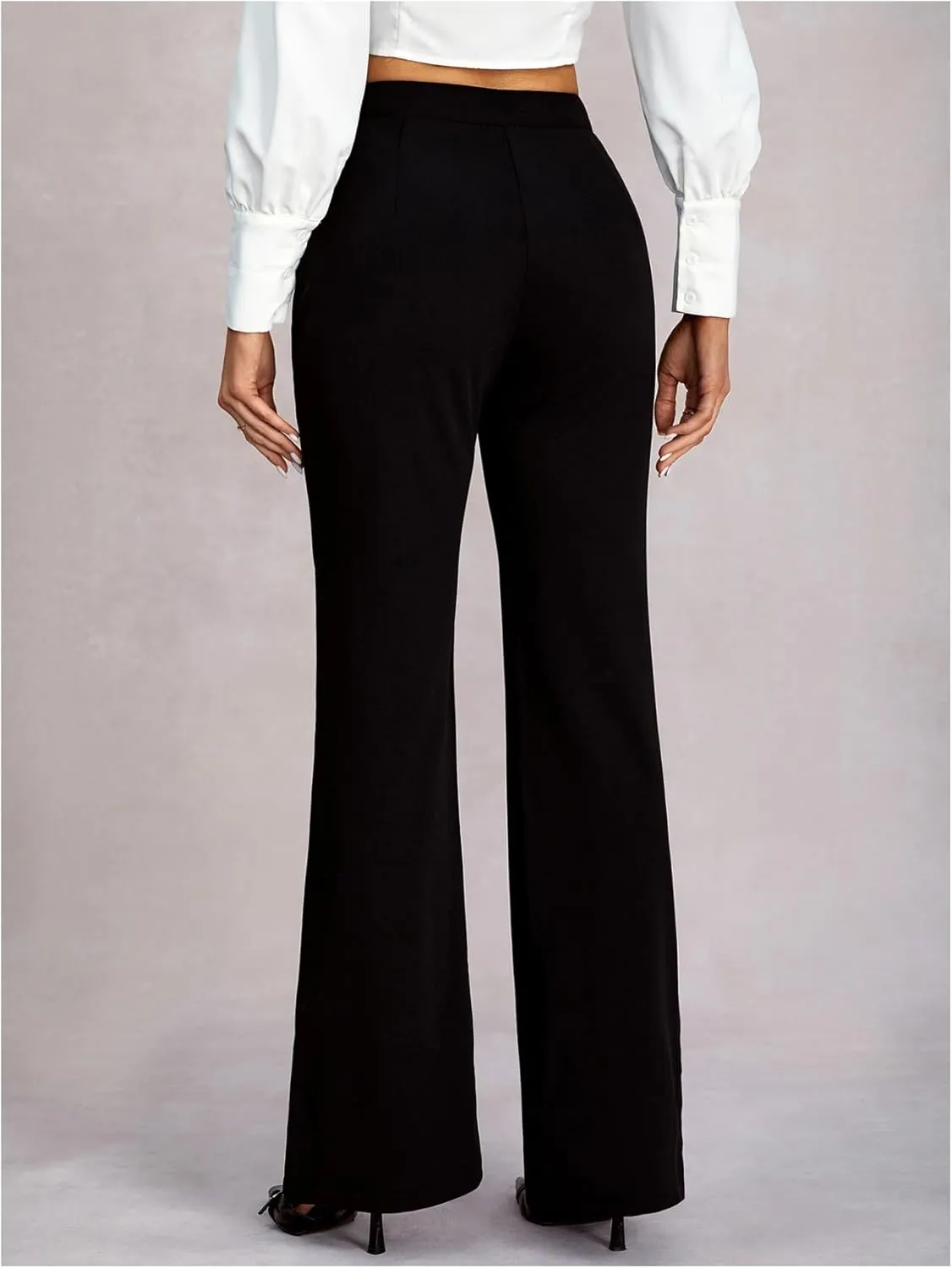 Women's Flare Dress Pants High Elastic Waist Elegant Work Office Trousers