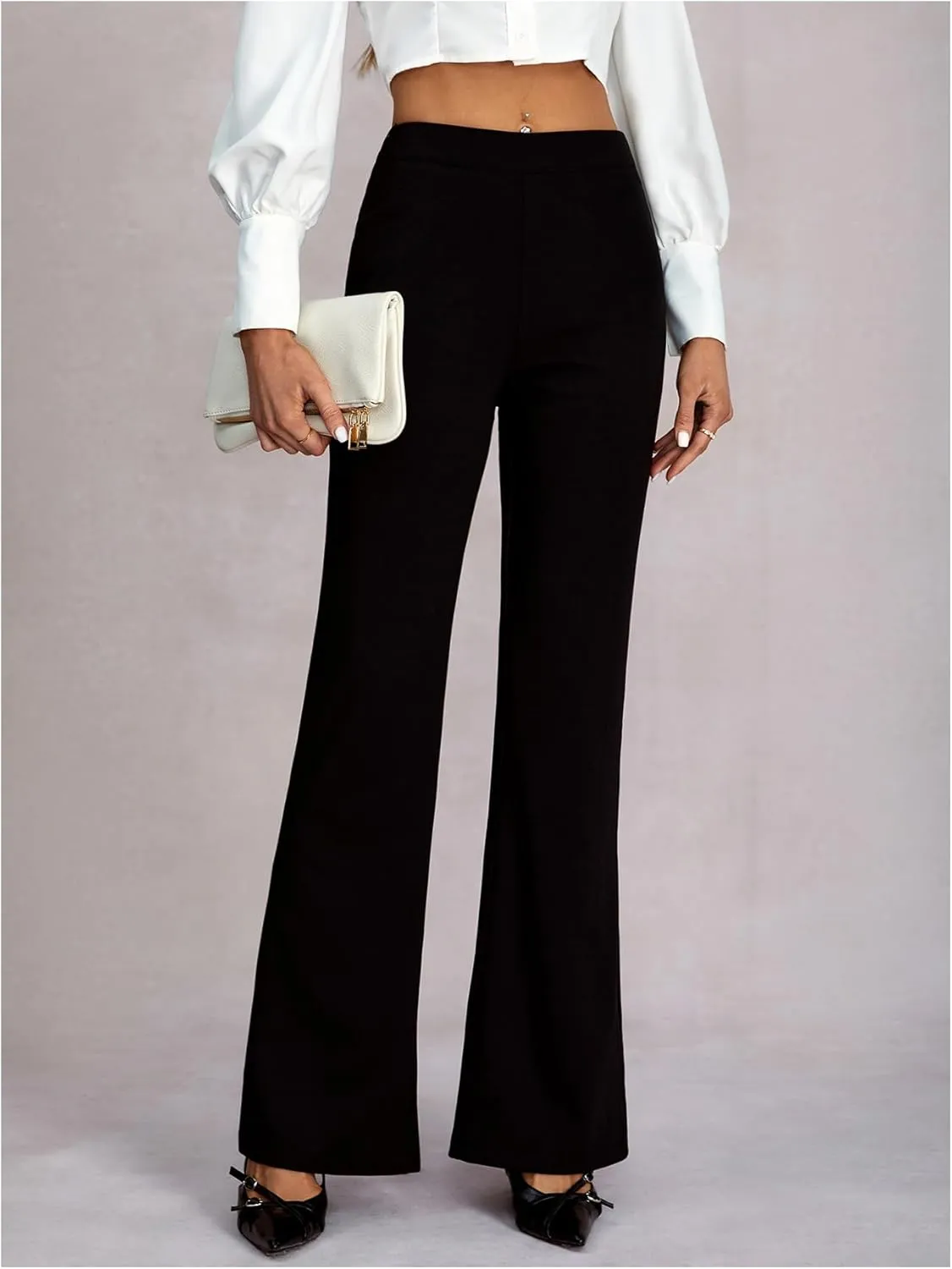 Women's Flare Dress Pants High Elastic Waist Elegant Work Office Trousers