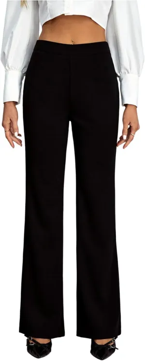 Women's Flare Dress Pants High Elastic Waist Elegant Work Office Trousers