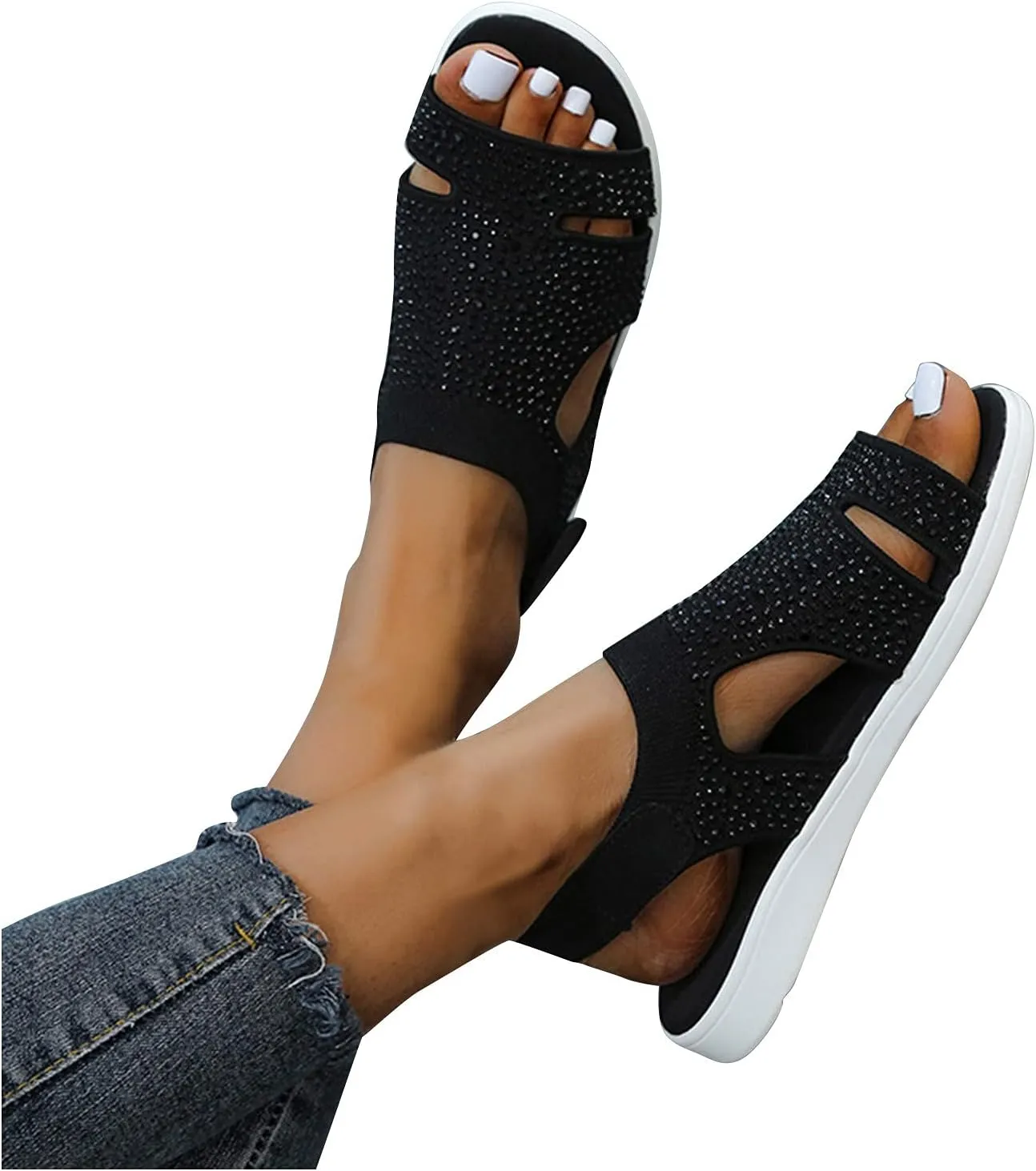 Women's Flat Sandals Ladies Toe Womens Comfortable Shoes Sandals Loop Wedge Hook Mesh Breathable