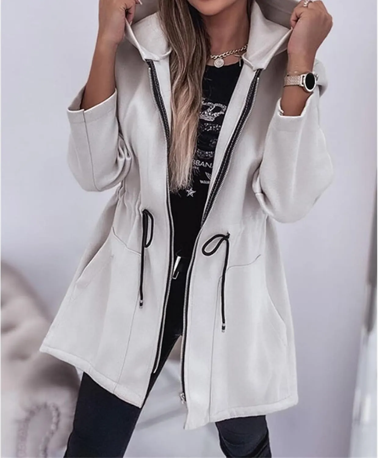 Womens Fleece Jacket Oversized Full Zip Hoodies Lightweight Windbreaker Comfortable Drawstring Open Front Coats