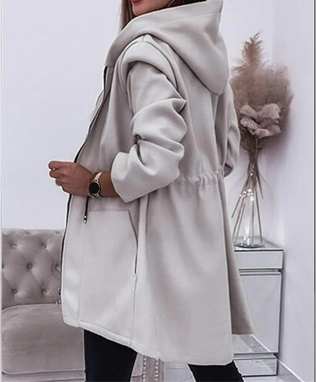 Womens Fleece Jacket Oversized Full Zip Hoodies Lightweight Windbreaker Comfortable Drawstring Open Front Coats
