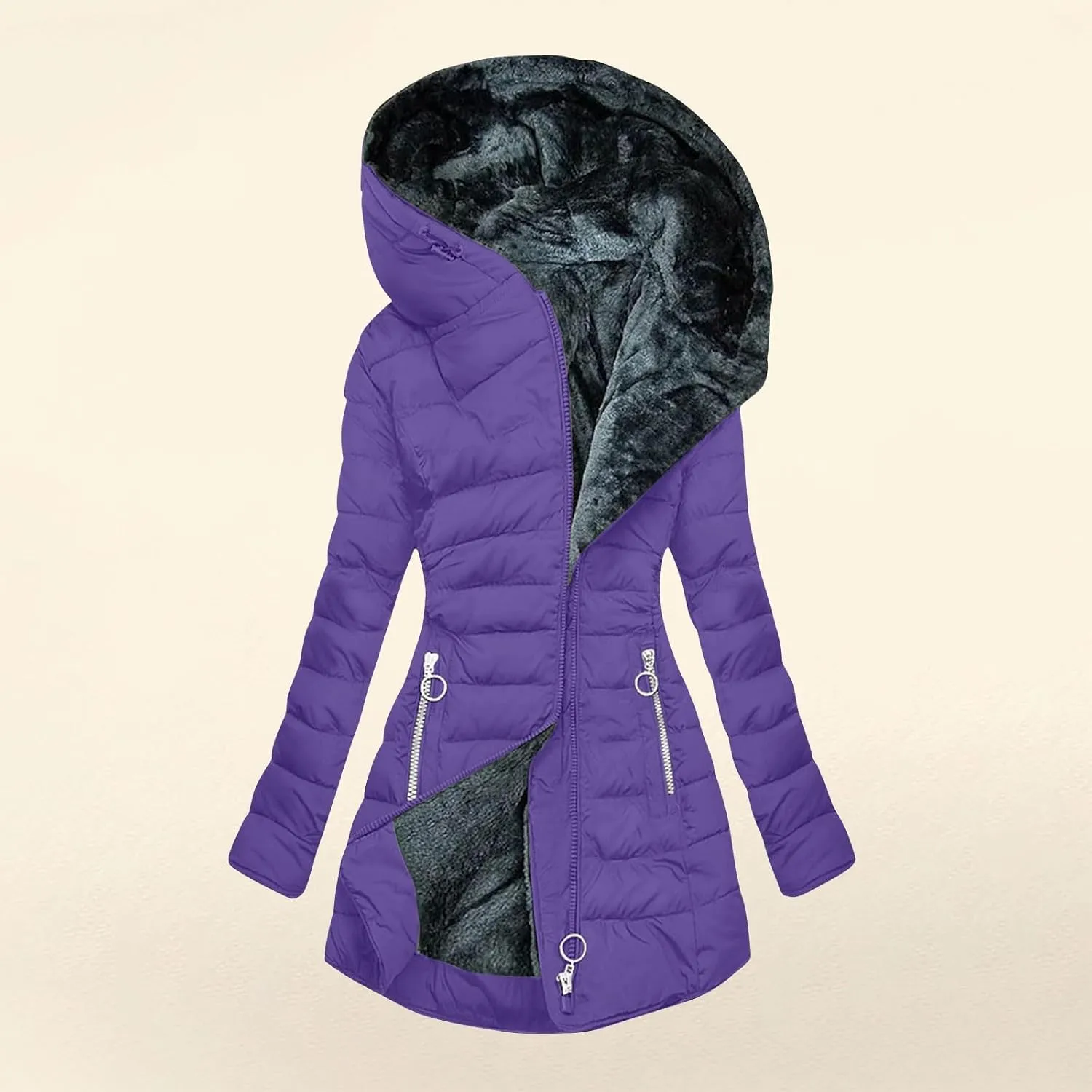 Women's Fleece Lined Puffer Coats Winter Sherpa Hooded Down Jackets Plus Size Warm Windproof Quilted Parkas Overcoat