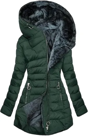 Women's Fleece Lined Puffer Coats Winter Sherpa Hooded Down Jackets Plus Size Warm Windproof Quilted Parkas Overcoat