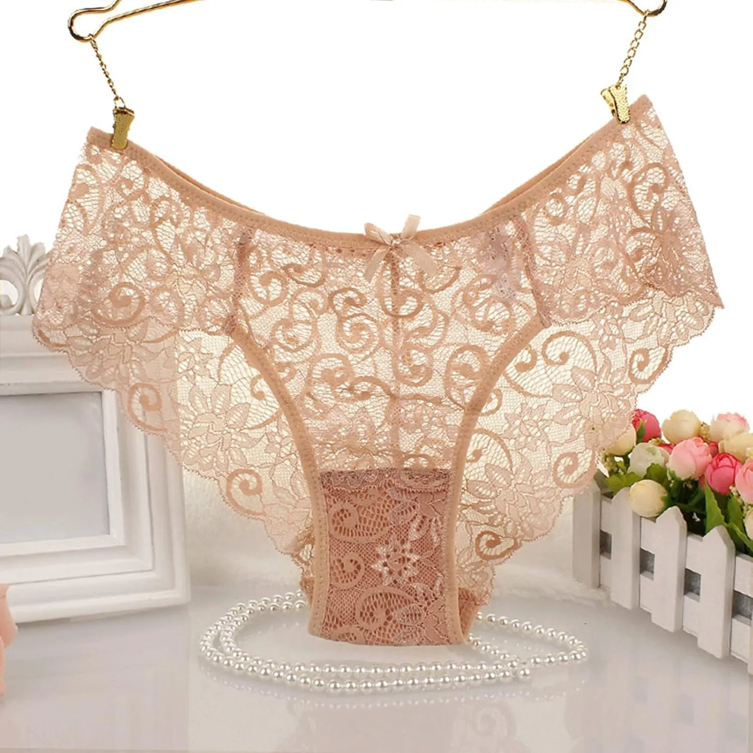 Women's Floral Lace Brief Underwear Breathable High Leg High Waist Stretch Cute Bikini Brief Panties