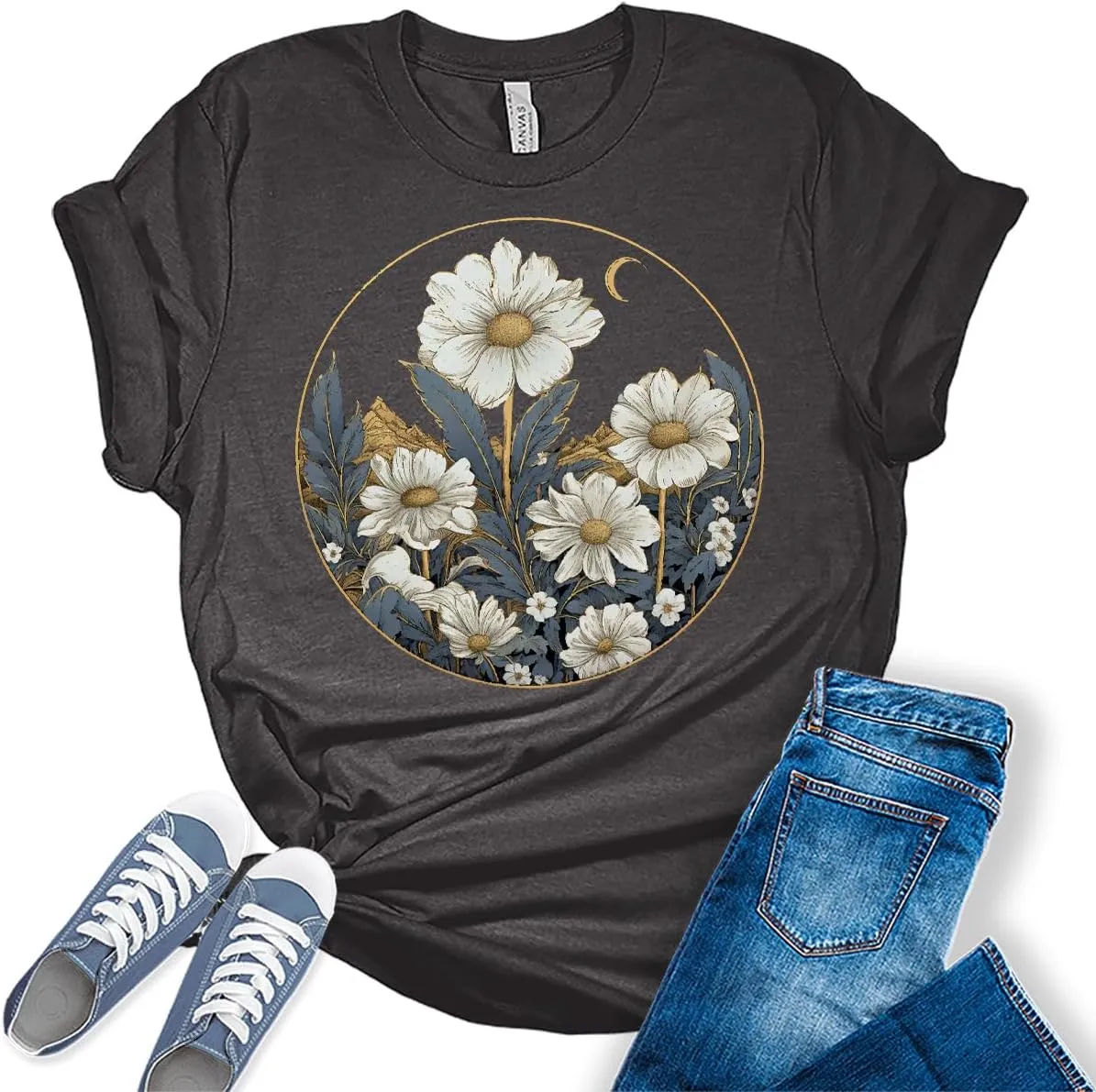 Womens Floral Shirts Wildflower Vintage Graphic Tees Short Sleeve Bella Summer Tops