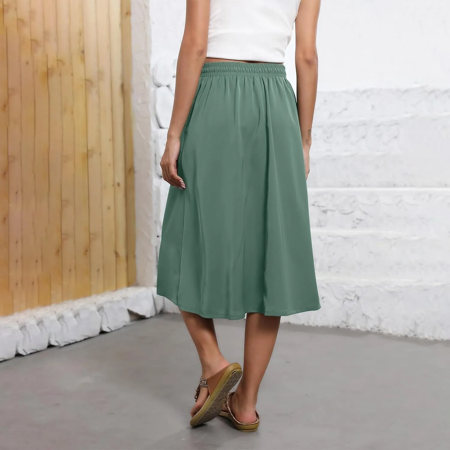 Women's Flowy Skirt Summer Casual Loose Trendy Elastic High Waist Floral Print Bohemian Sun Beach Maxi Skirts