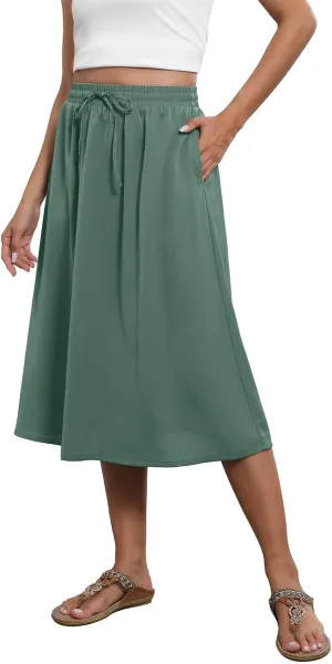 Women's Flowy Skirt Summer Casual Loose Trendy Elastic High Waist Floral Print Bohemian Sun Beach Maxi Skirts
