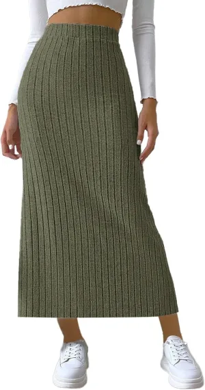 Women's High Waist Long Maxi Skirt Stretch Slim Fit Bodycon Work Pencil Skirts Solid Color Business Dress