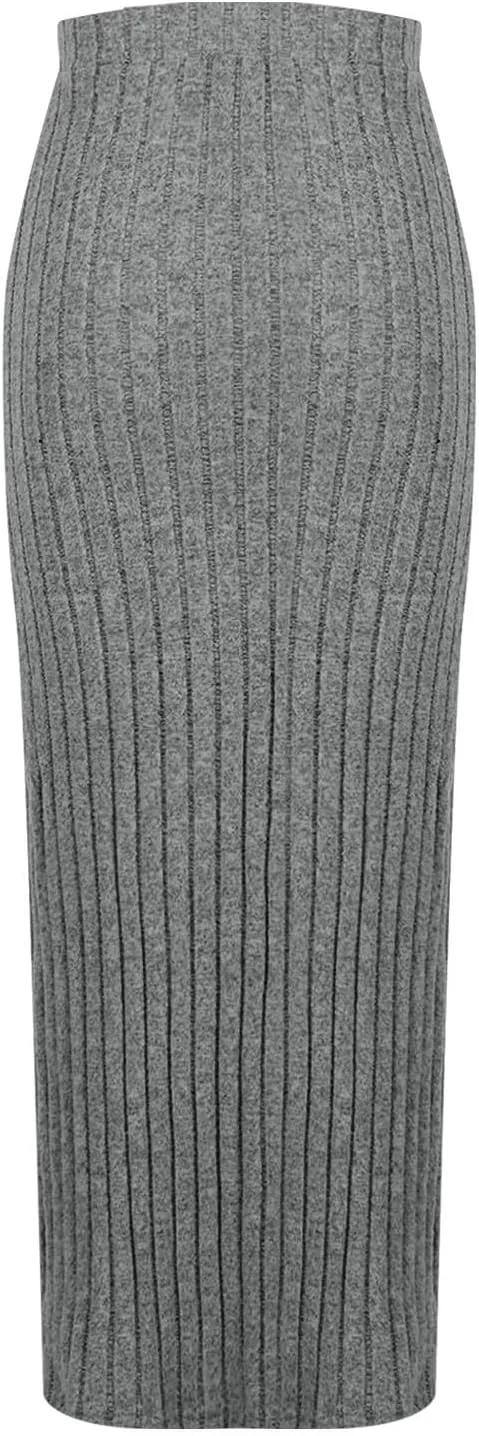 Women's High Waist Long Maxi Skirt Stretch Slim Fit Bodycon Work Pencil Skirts Solid Color Business Dress