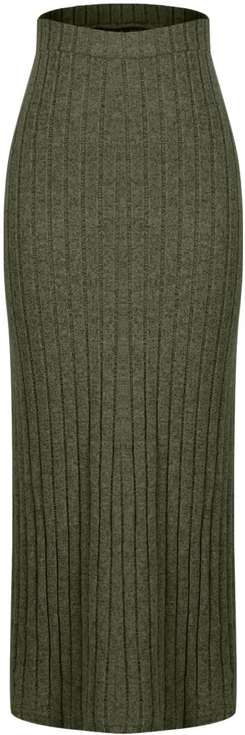Women's High Waist Long Maxi Skirt Stretch Slim Fit Bodycon Work Pencil Skirts Solid Color Business Dress