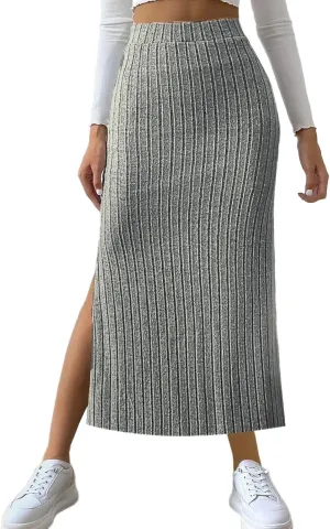 Women's High Waist Long Maxi Skirt Stretch Slim Fit Bodycon Work Pencil Skirts Solid Color Business Dress