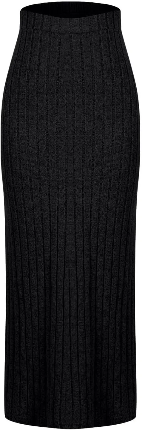 Women's High Waist Long Maxi Skirt Stretch Slim Fit Bodycon Work Pencil Skirts Solid Color Business Dress