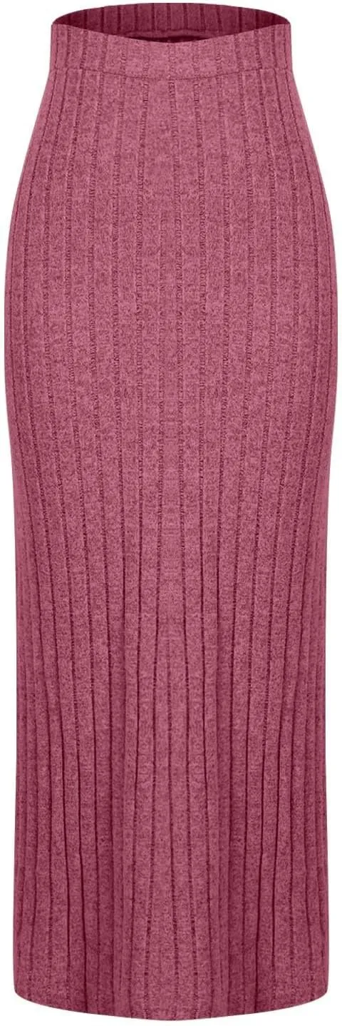Women's High Waist Long Maxi Skirt Stretch Slim Fit Bodycon Work Pencil Skirts Solid Color Business Dress