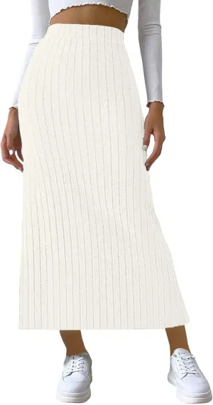 Women's High Waist Long Maxi Skirt Stretch Slim Fit Bodycon Work Pencil Skirts Solid Color Business Dress