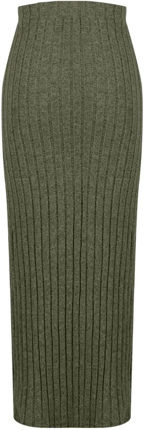 Women's High Waist Long Maxi Skirt Stretch Slim Fit Bodycon Work Pencil Skirts Solid Color Business Dress