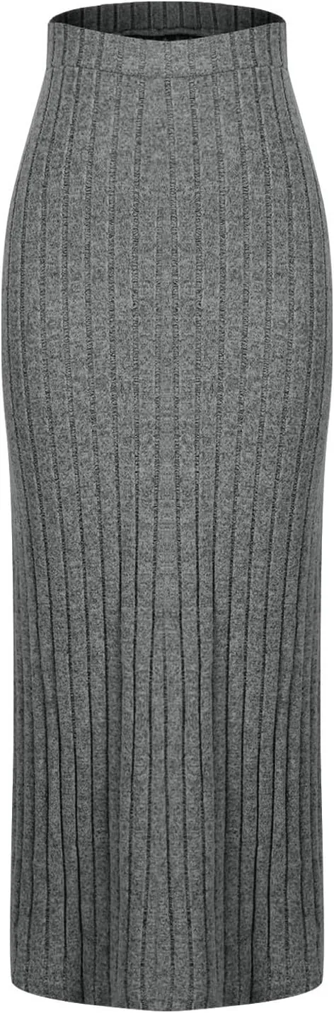 Women's High Waist Long Maxi Skirt Stretch Slim Fit Bodycon Work Pencil Skirts Solid Color Business Dress
