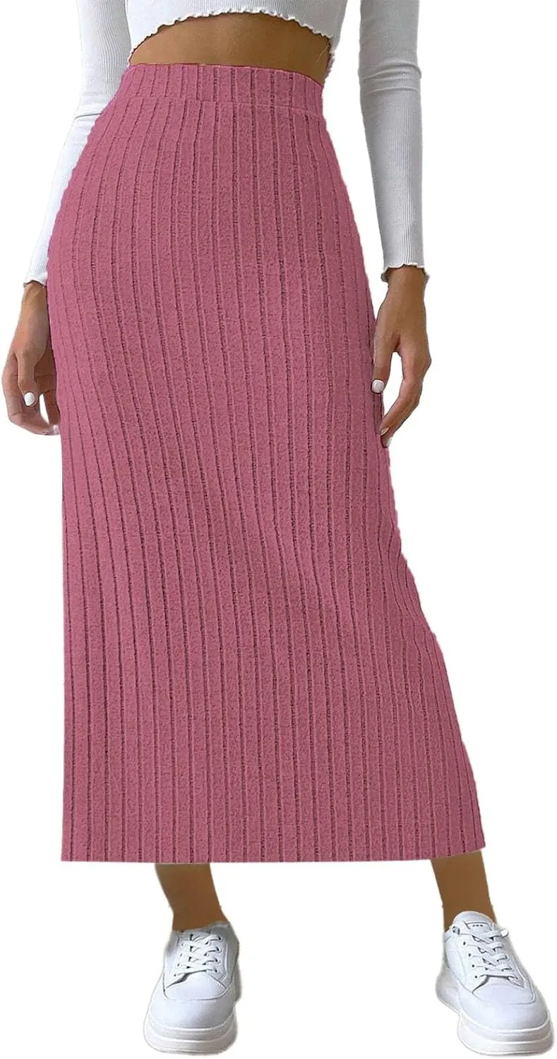 Women's High Waist Long Maxi Skirt Stretch Slim Fit Bodycon Work Pencil Skirts Solid Color Business Dress