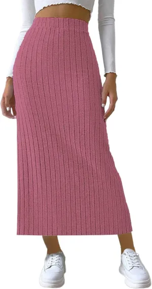 Women's High Waist Long Maxi Skirt Stretch Slim Fit Bodycon Work Pencil Skirts Solid Color Business Dress