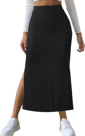 Women's High Waist Long Maxi Skirt Stretch Slim Fit Bodycon Work Pencil Skirts Solid Color Business Dress