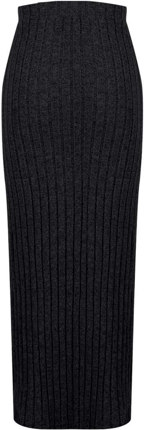 Women's High Waist Long Maxi Skirt Stretch Slim Fit Bodycon Work Pencil Skirts Solid Color Business Dress