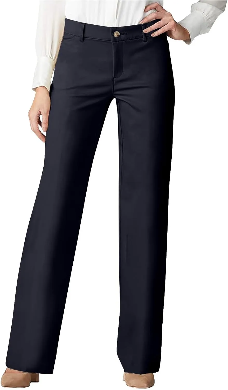 Womens High Waist Wide Straight Leg Trousers Casual Slacks Dress Pants with Pockets Pull On Office Work Business Pant