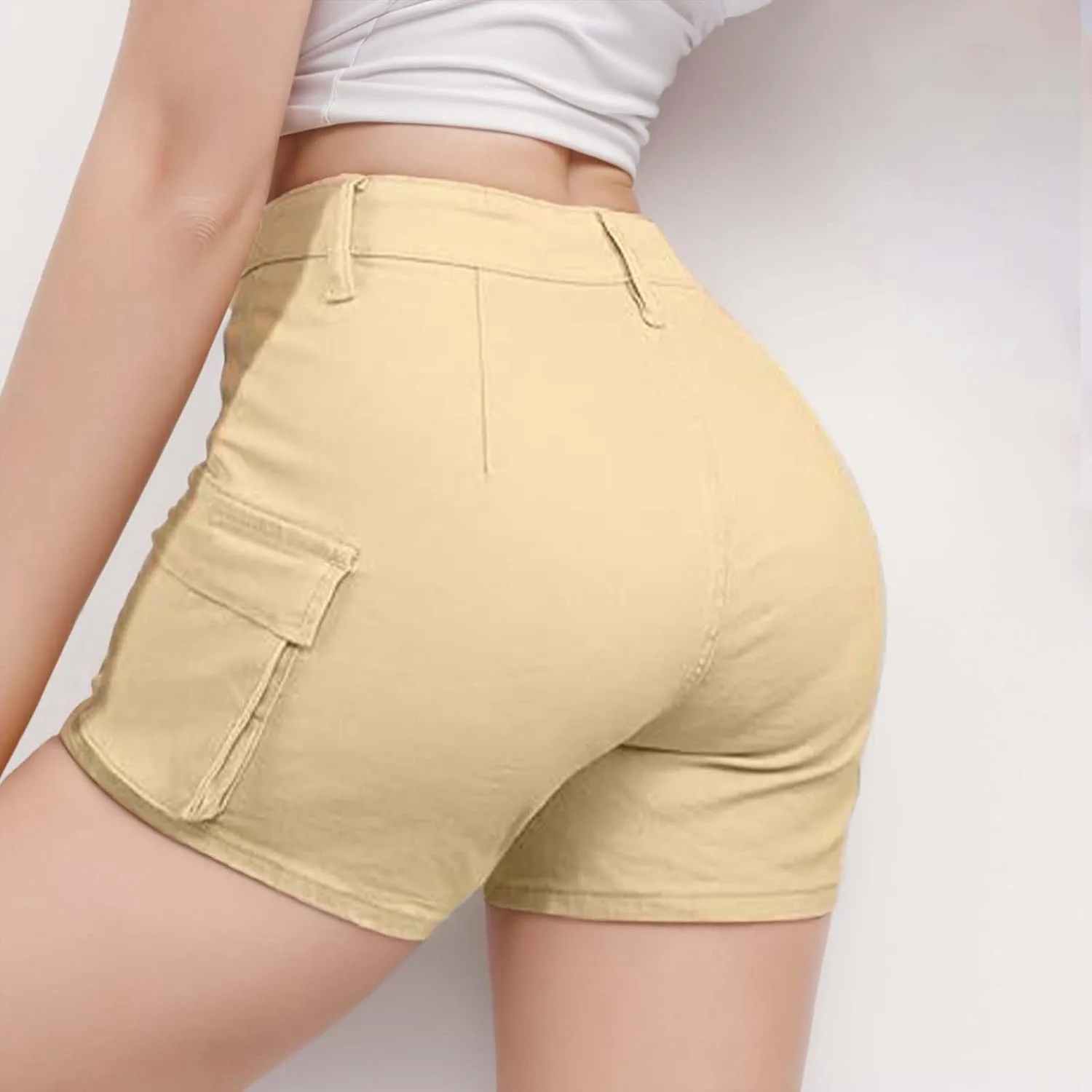 Womens High Waisted Cargo Skinny Shorts Y2K Straight Leg Stretchy Sexy Butt-Lifting Hot Denim Shorts