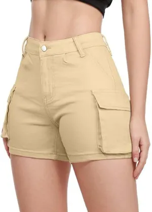 Womens High Waisted Cargo Skinny Shorts Y2K Straight Leg Stretchy Sexy Butt-Lifting Hot Denim Shorts