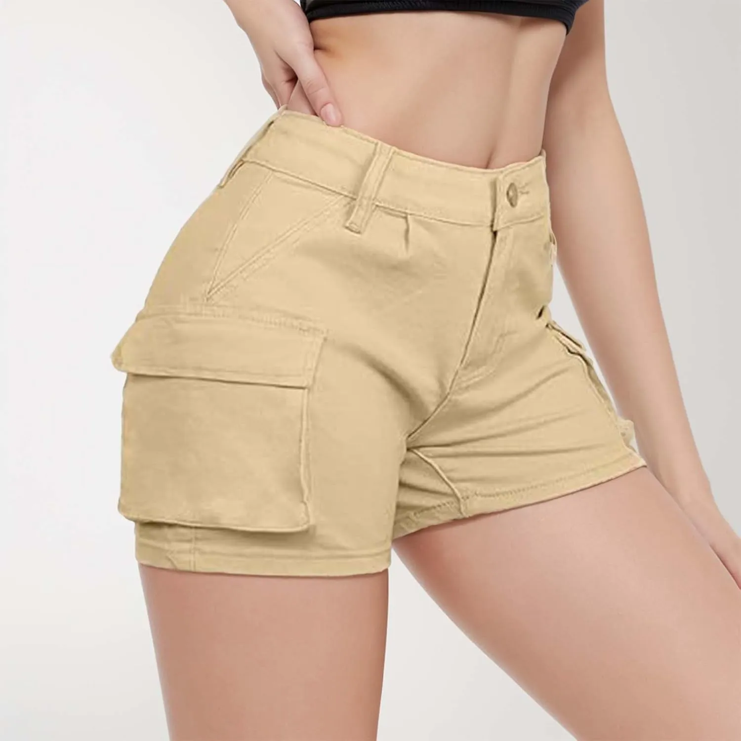 Womens High Waisted Cargo Skinny Shorts Y2K Straight Leg Stretchy Sexy Butt-Lifting Hot Denim Shorts