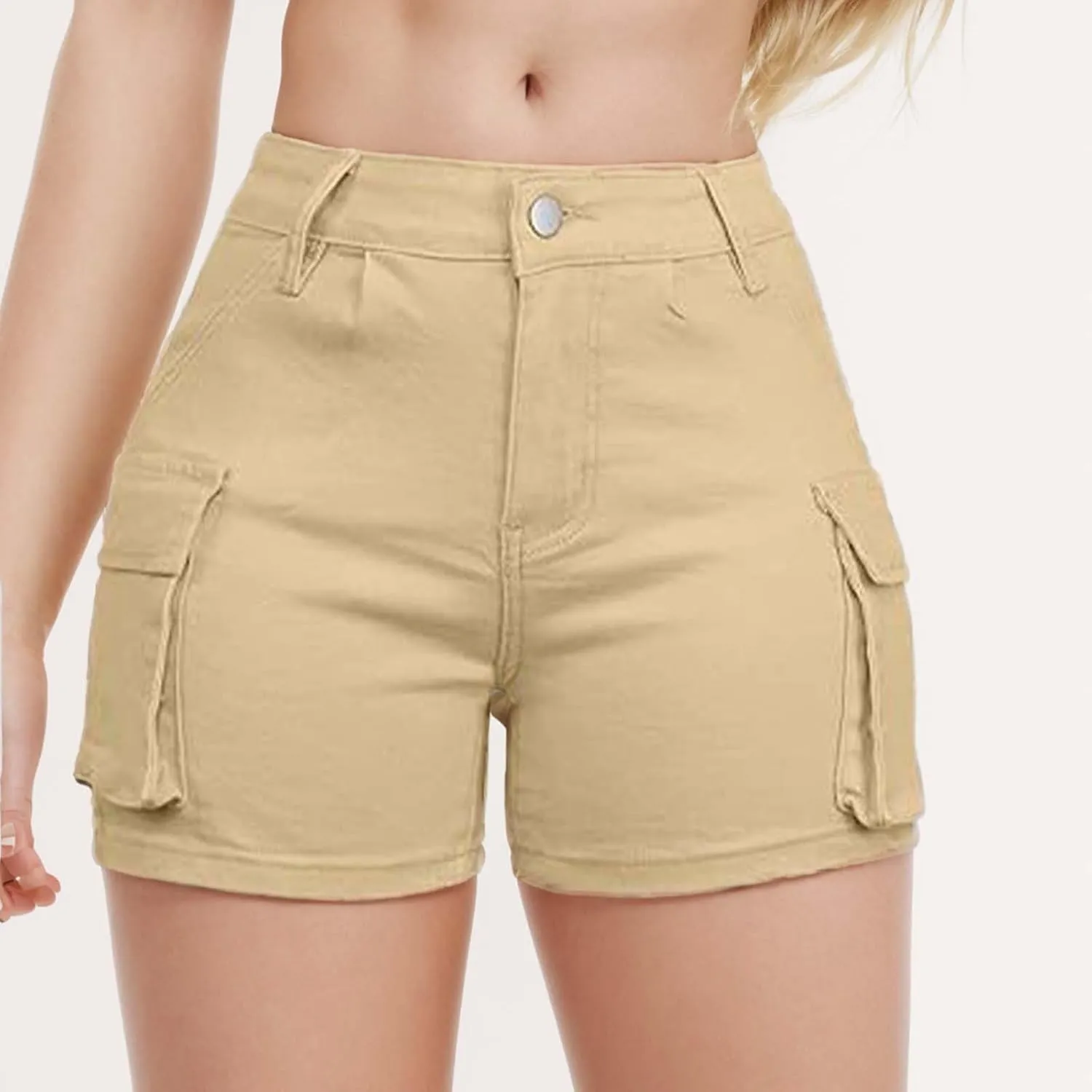 Womens High Waisted Cargo Skinny Shorts Y2K Straight Leg Stretchy Sexy Butt-Lifting Hot Denim Shorts