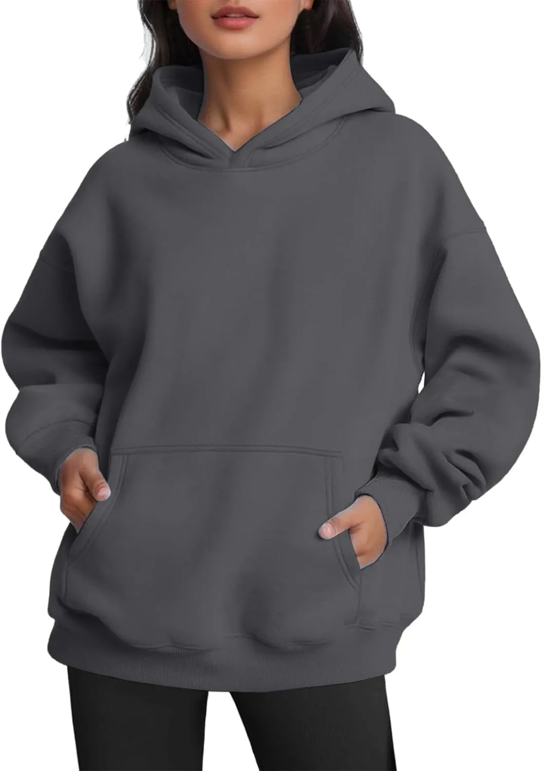 Womens Hoodie Pullover Casual Plain Basic Sweatshirt with Hood Solid Color Oversized Long Sleeve Hoodies