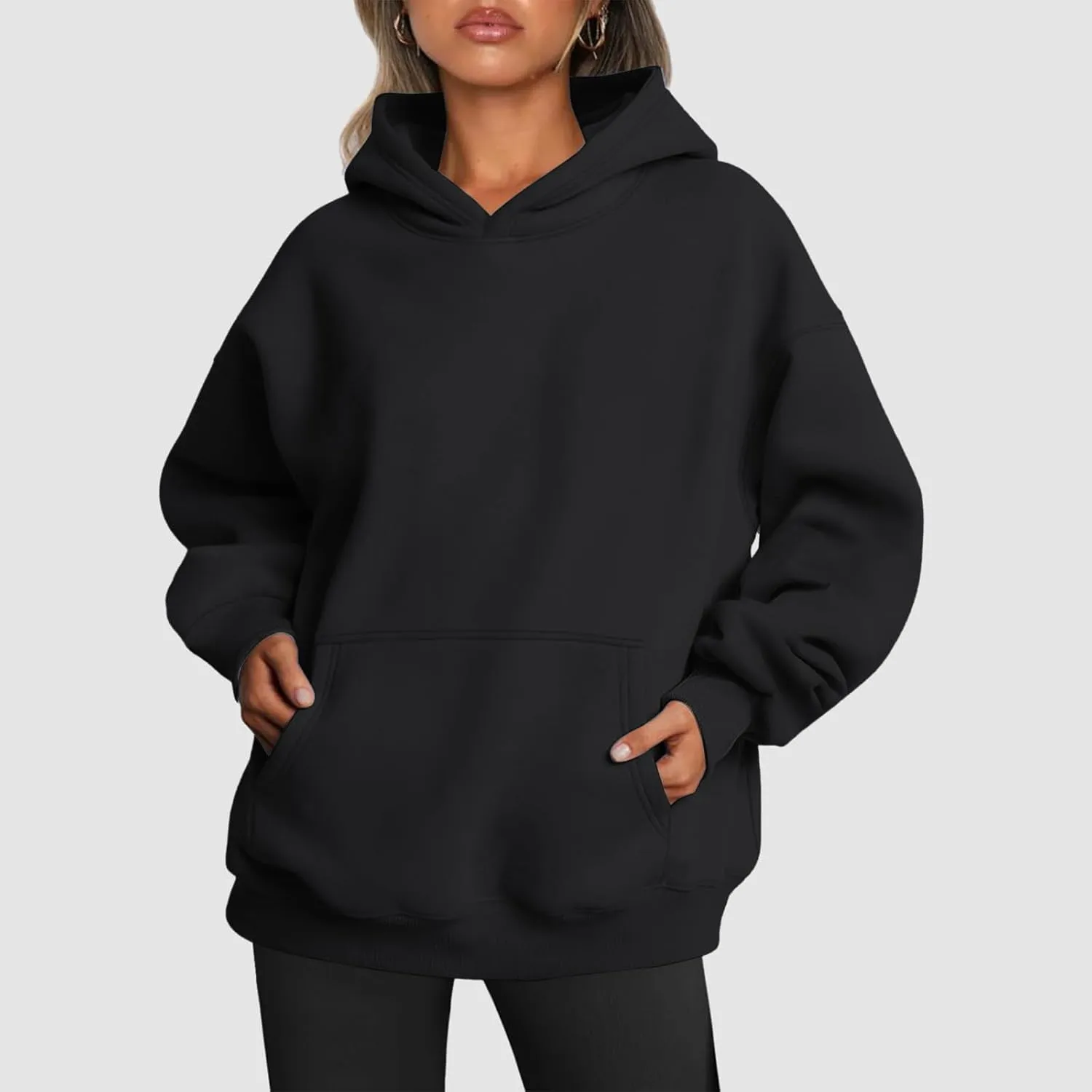Womens Hoodie Pullover Casual Plain Basic Sweatshirt with Hood Solid Color Oversized Long Sleeve Hoodies