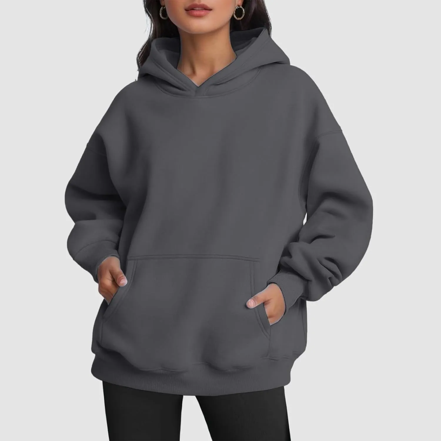 Womens Hoodie Pullover Casual Plain Basic Sweatshirt with Hood Solid Color Oversized Long Sleeve Hoodies