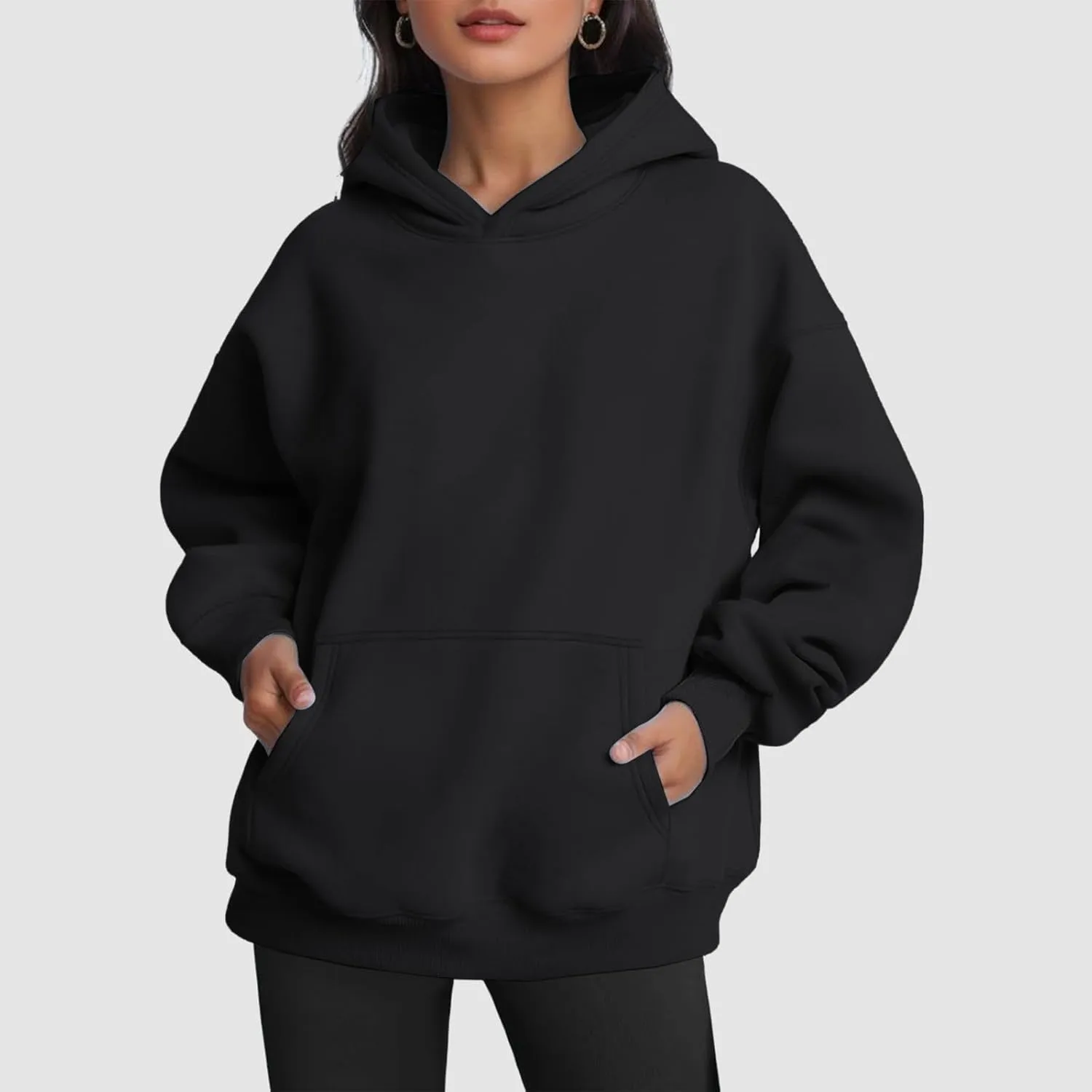 Womens Hoodie Pullover Casual Plain Basic Sweatshirt with Hood Solid Color Oversized Long Sleeve Hoodies