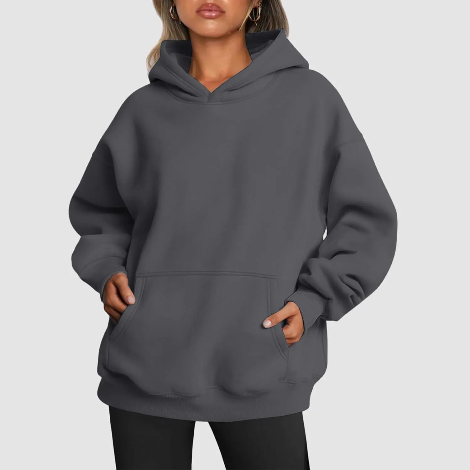 Womens Hoodie Pullover Casual Plain Basic Sweatshirt with Hood Solid Color Oversized Long Sleeve Hoodies