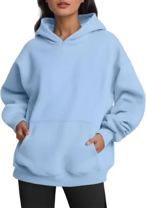 Womens Hoodie Pullover Casual Plain Basic Sweatshirt with Hood Solid Color Oversized Long Sleeve Hoodies